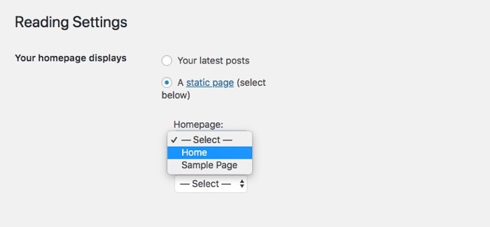 Setting the page you want as home page in WordPress